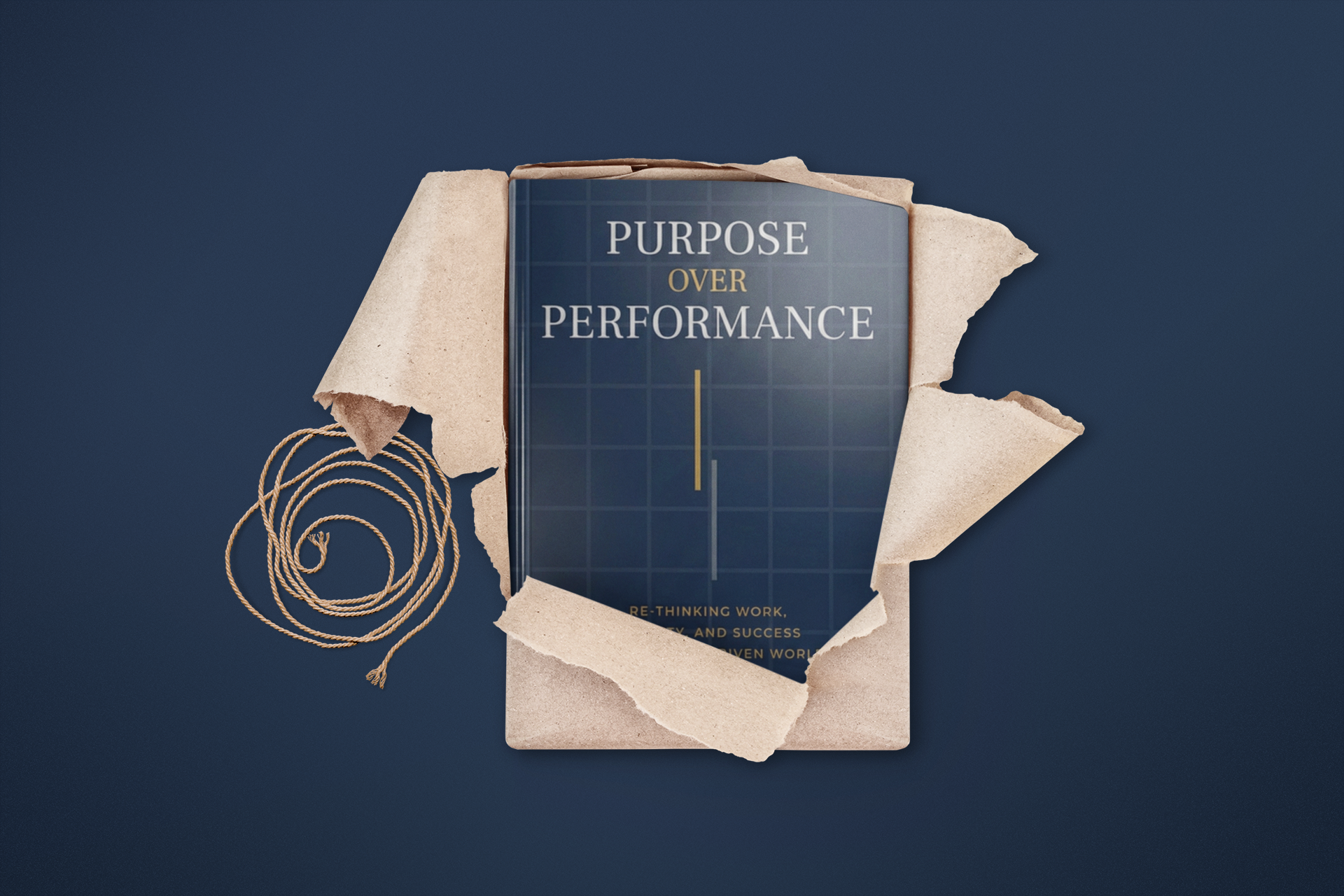 Glossy cover book Purpose over Performance unwrapped from brown paper